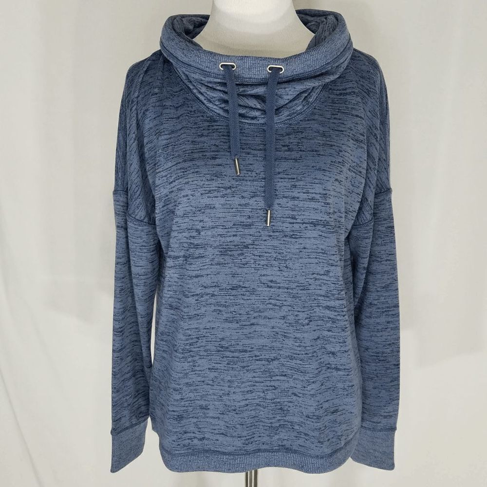 Athleta Womens Sz S Blissful Cowl Neck Pull Over Sweatshirt Space Dye Blue